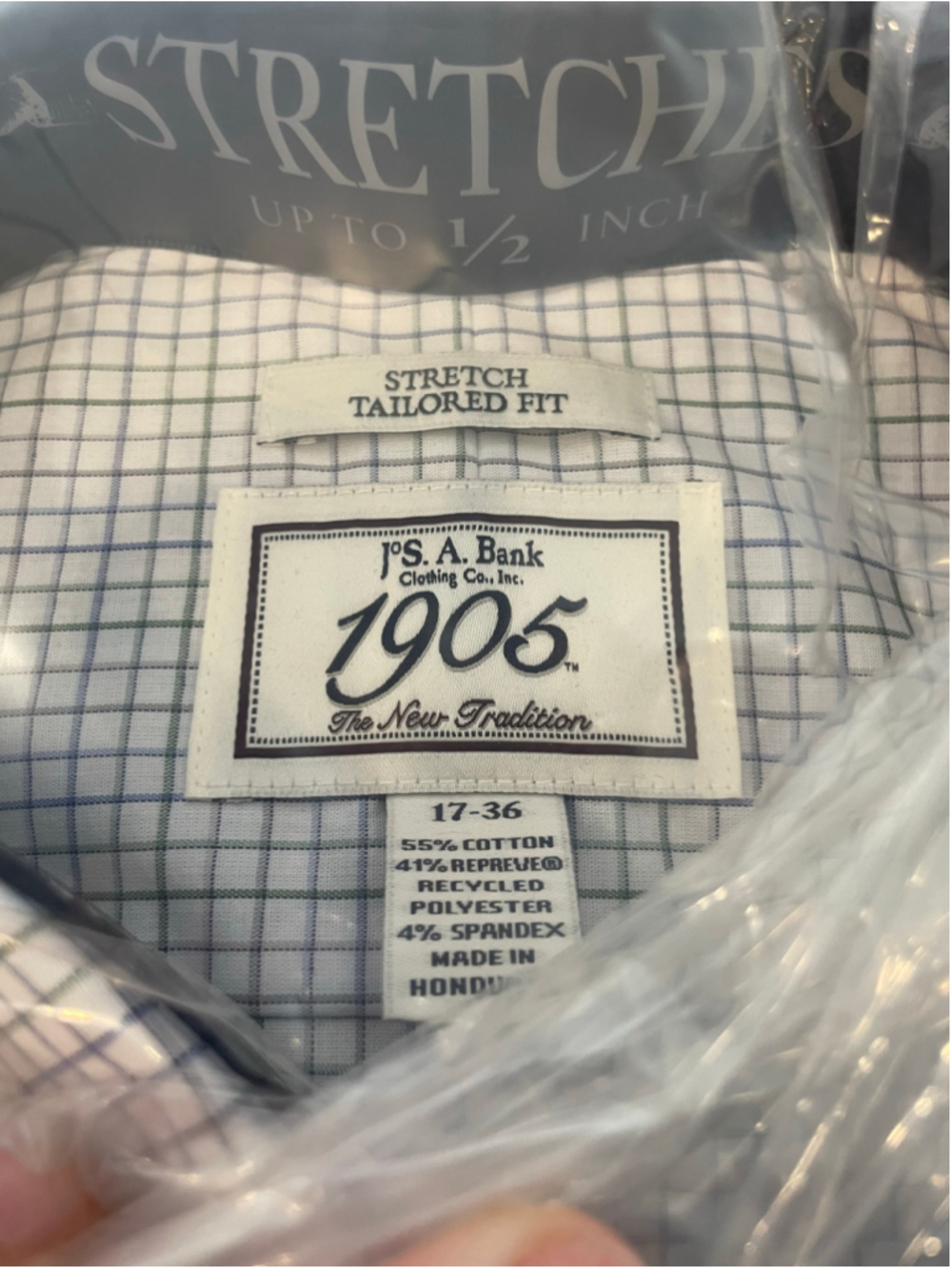 Men's Jos. A. Bank Dress Shirt, Size 17-36, White Stretch Tailored Fit NWT - Picture 5 of 7